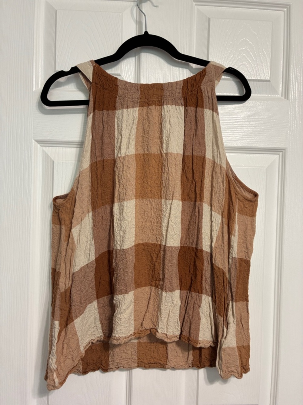 Jane+delancey Women's Sleeveless Crinkle Plaid Tank Top - Brown/Cream